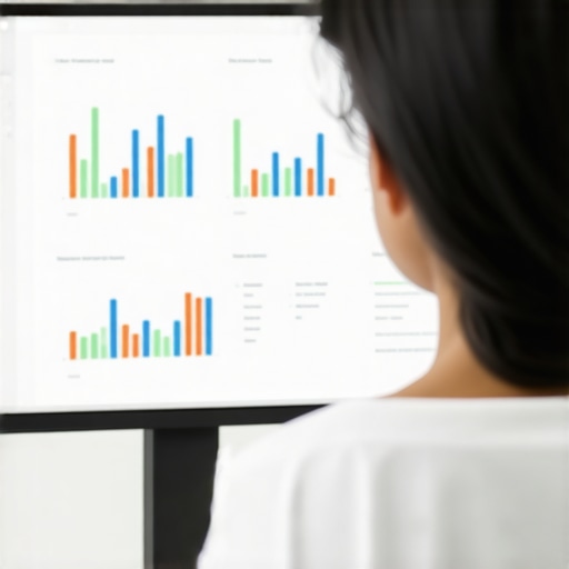 Person analyzing local SEO metrics on a computer with graphs and schema markup