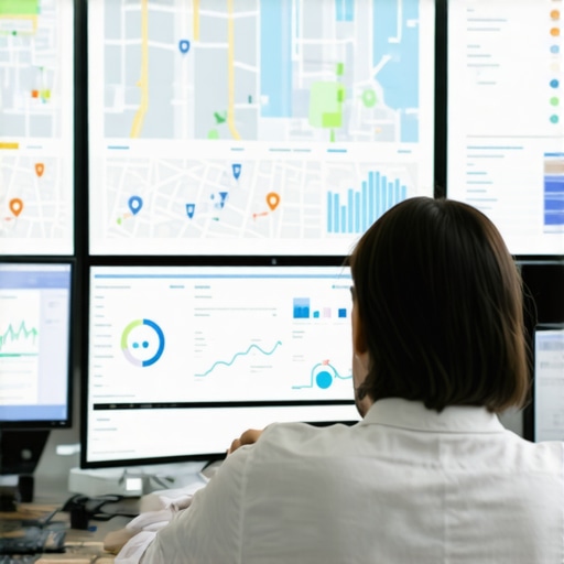 Digital marketer reviewing CTR and user engagement data on screens for local SEO optimization.