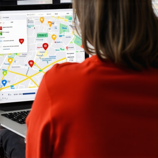 Person reviewing local SEO and map ranking data on a laptop.