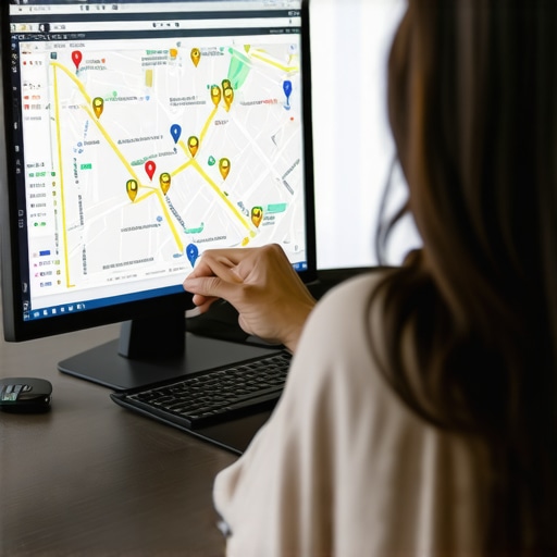 Person studying local map rankings and CTR signals on a laptop