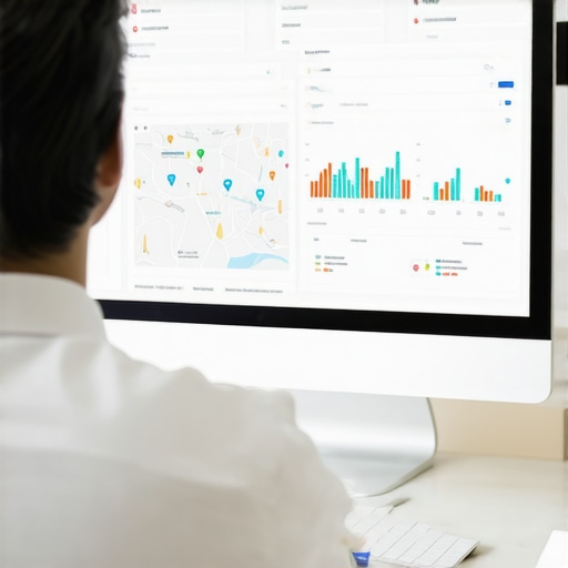 Digital marketing expert reviewing CTR signals and map ranking metrics on a computer