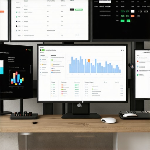 Desk setup with screens showing CTR and local SEO analytics