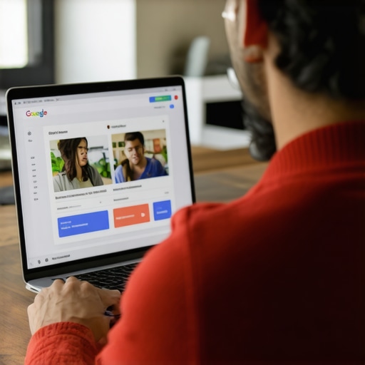 Business owner optimizing Google My Business profile with visuals and call-to-action buttons