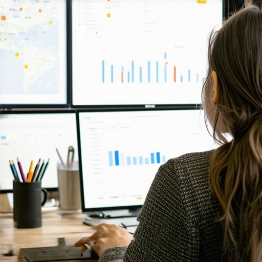 Analytics Dashboard for Map Click Optimization A person reviewing data analytics on CTR and ranking dashboards at a workspace