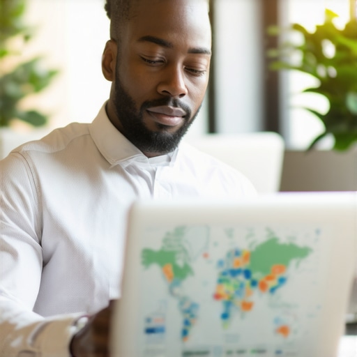 Business owner analyzing local map ranking data on a laptop