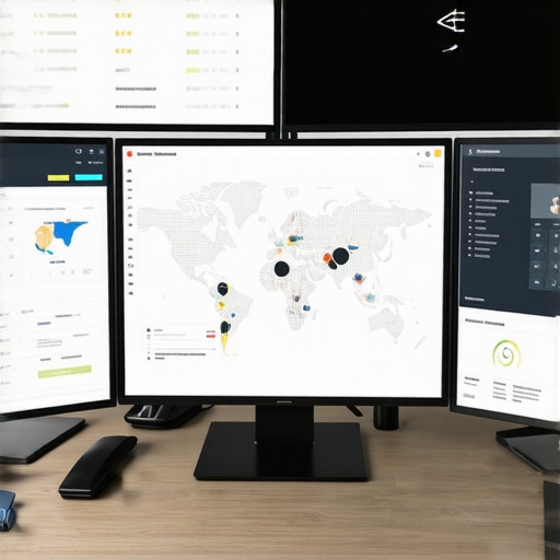 Workspace with SEO analytics dashboards and maps management tools.