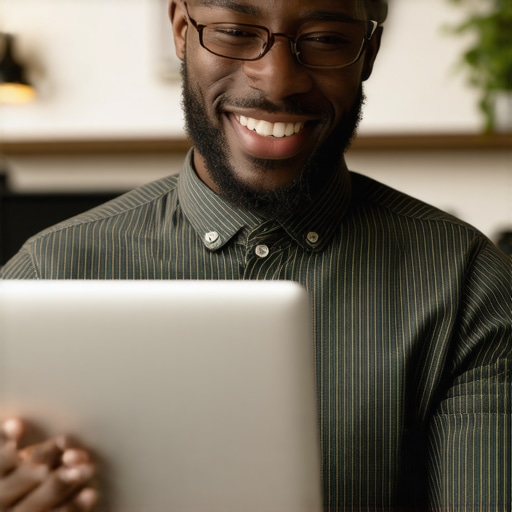 Business owner requesting reviews from customers on a digital device