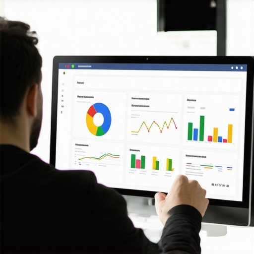 Business owner updating Google My Business profile with visuals and data analytics