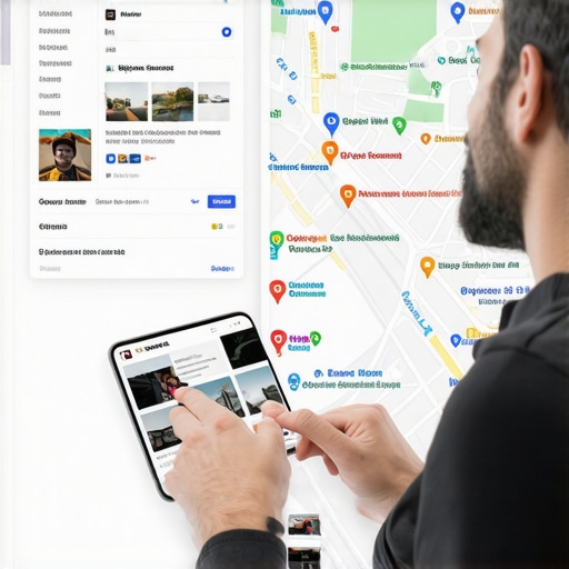 Business owner editing Google Map profile with visuals and keywords