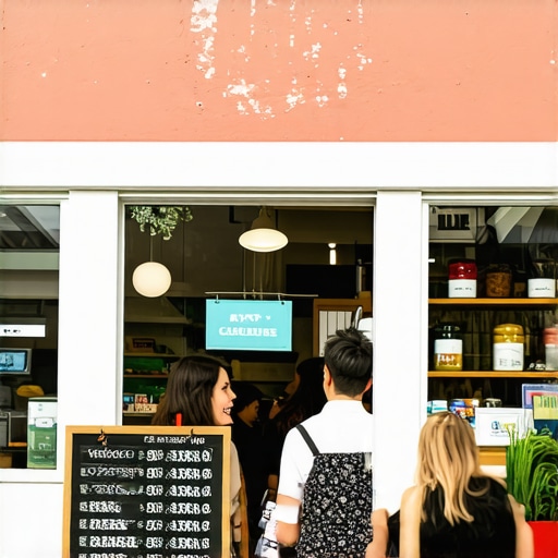 Local storefront with smiling customers