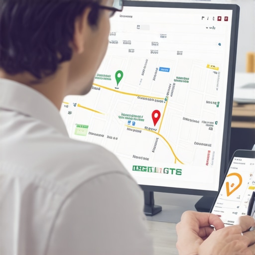 Business owner reviewing map ranking analytics reflecting CTR and user engagement.