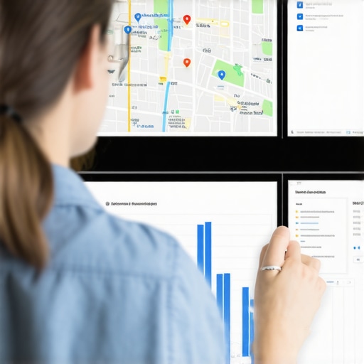 Business owner reviewing local map click and engagement metrics on a computer screen.