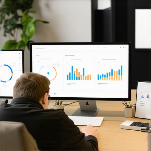 Person at a desk using analytics dashboard and geo-fencing software for local SEO