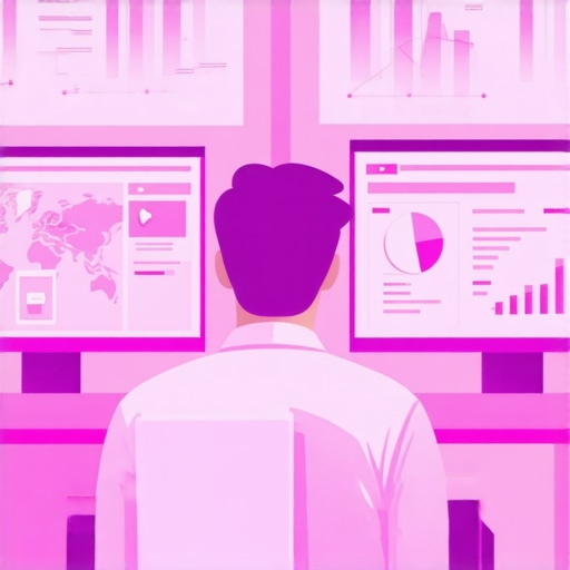 A professional analyzing SEO data on computer screens showing maps and performance graphs