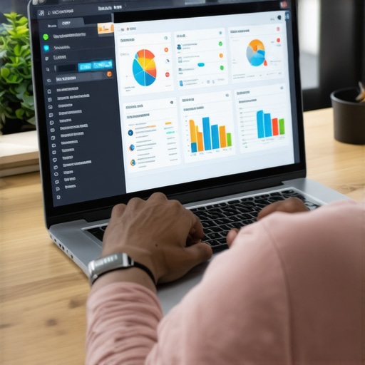 Person analyzing local SEO performance on laptop with analytics dashboards