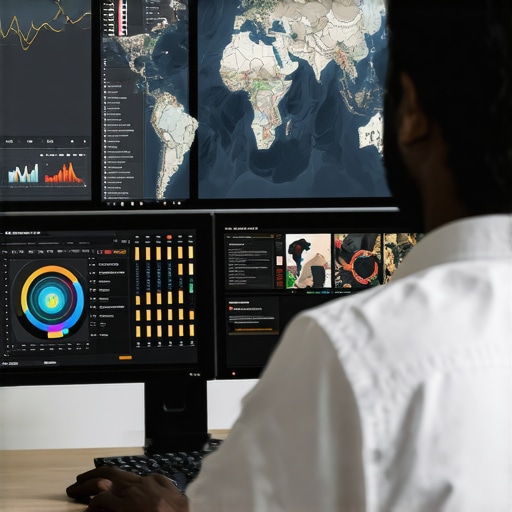 SEO analyst analyzing map click signals and ranking data using analytics tools in a modern office