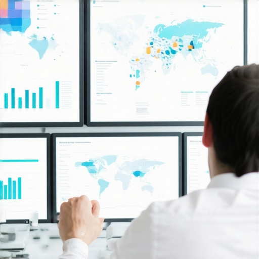 Person examining data analytics dashboards showing map click signals