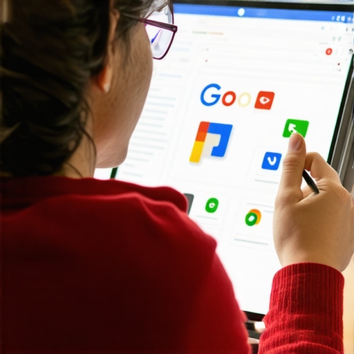 A digital illustration of a person working on a Google My Business listing with visuals and interaction design.